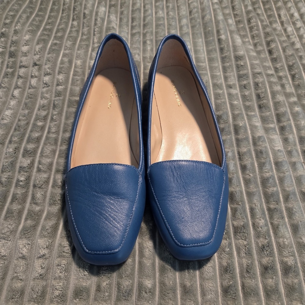 Bandolino Liberty Women Blue Leather Square Toe Slip On Loafers Flats 8M